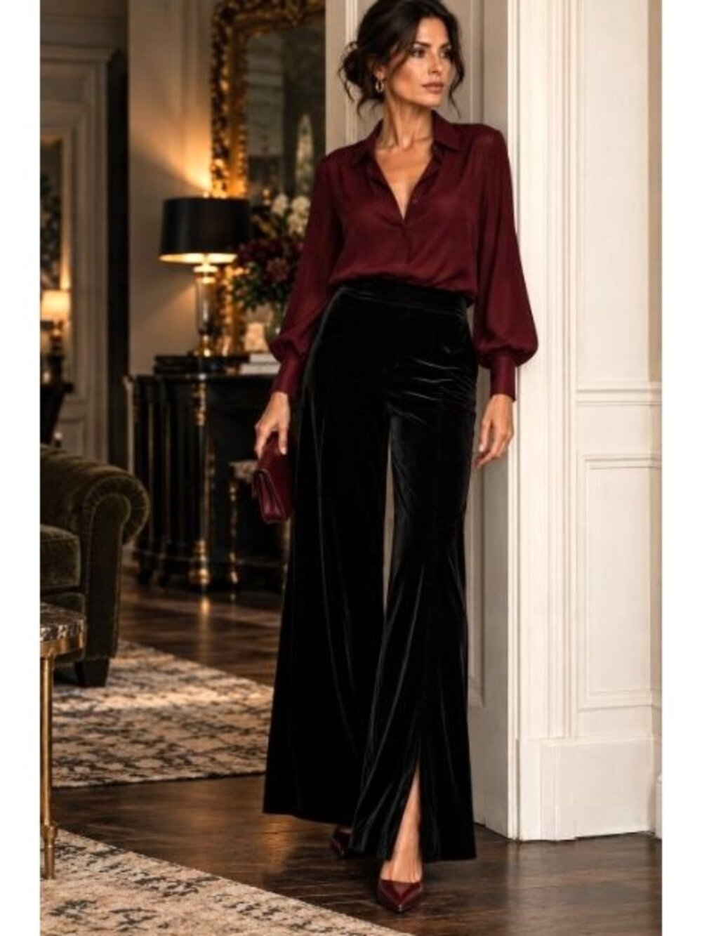 SPANX Velvet Wide Leg Pants XL Front Split Hem High Rise Shapewear Pull On